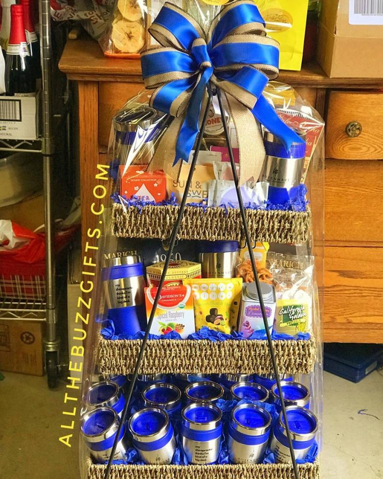 Custom Corporate Gift basket with custom thermos.